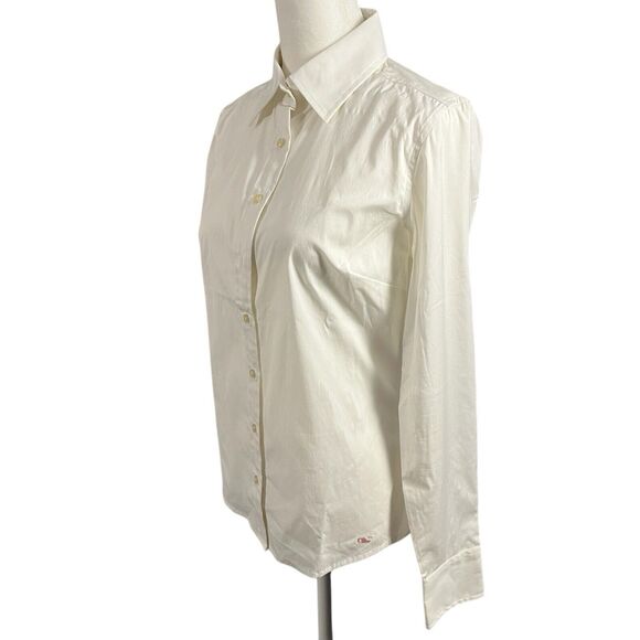 Vineyard Vines White Button Up Blouse 4 Preppy Coastal Clean Classic Pink Whale - Picture 5 of 9